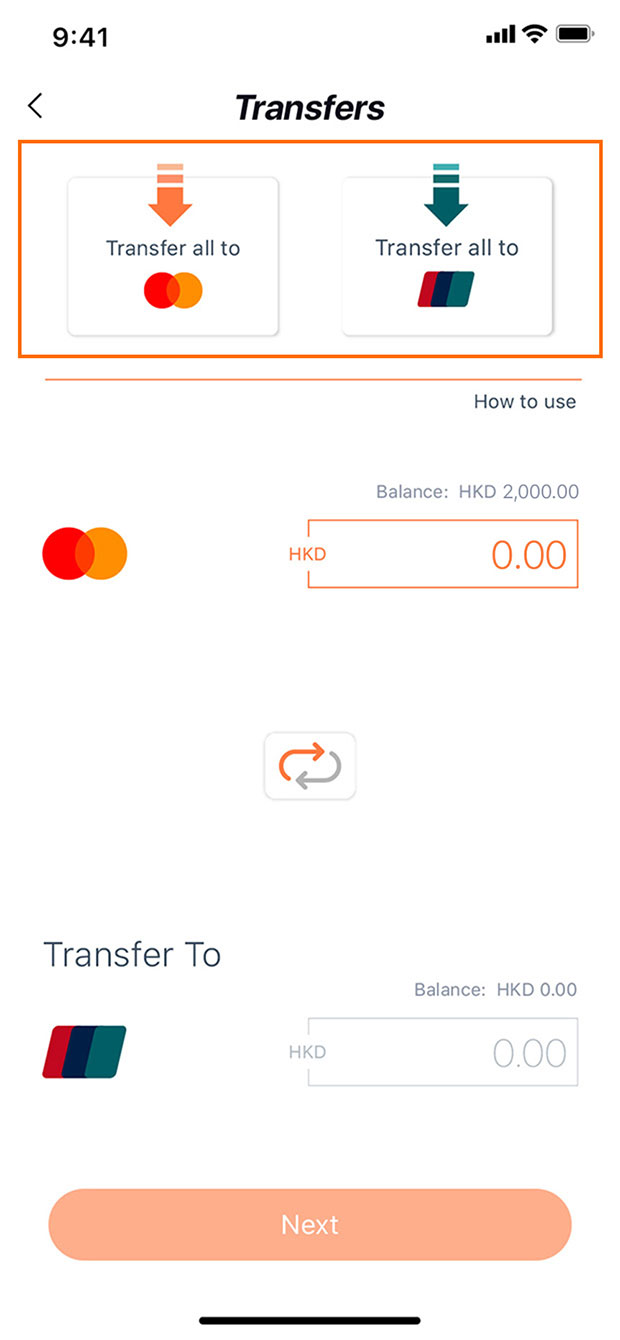 You can choose to transfer all balance to Mastercard account or UnionPay account