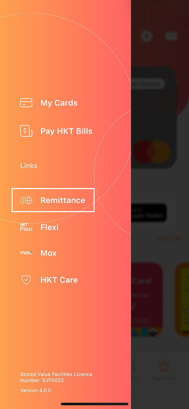 Tap “Remittance“ from the menu