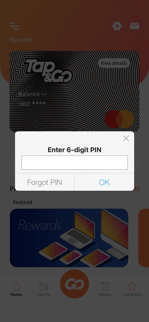 Enter 6-digit PIN, and follow the instructions in the “Apple Wallet” application to complete the add card procedure