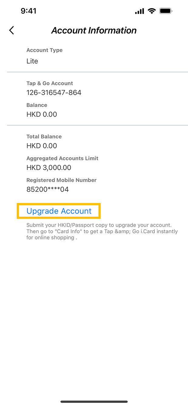 Tap “Upgrade Account”