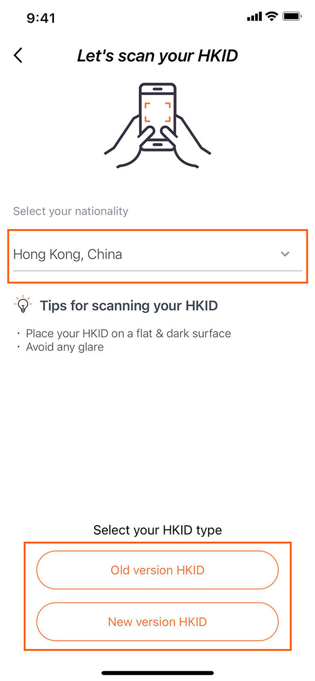 Select your nationality and HKID type