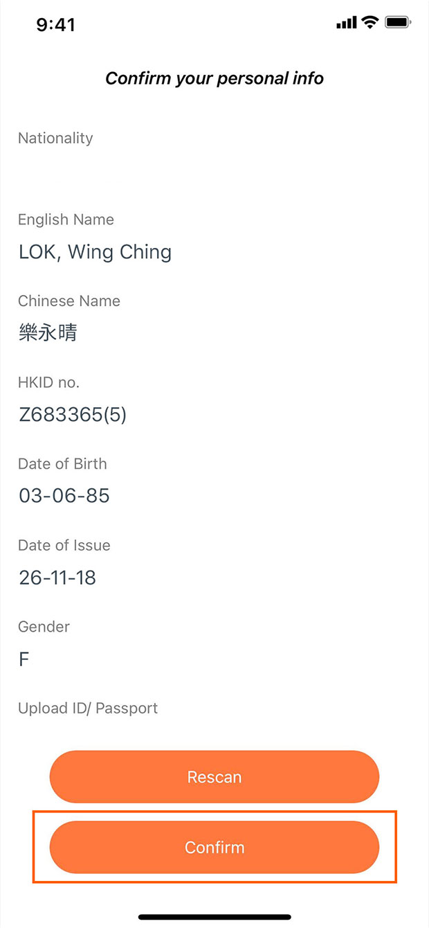 Confirm your personal info and Click 'Confirm'