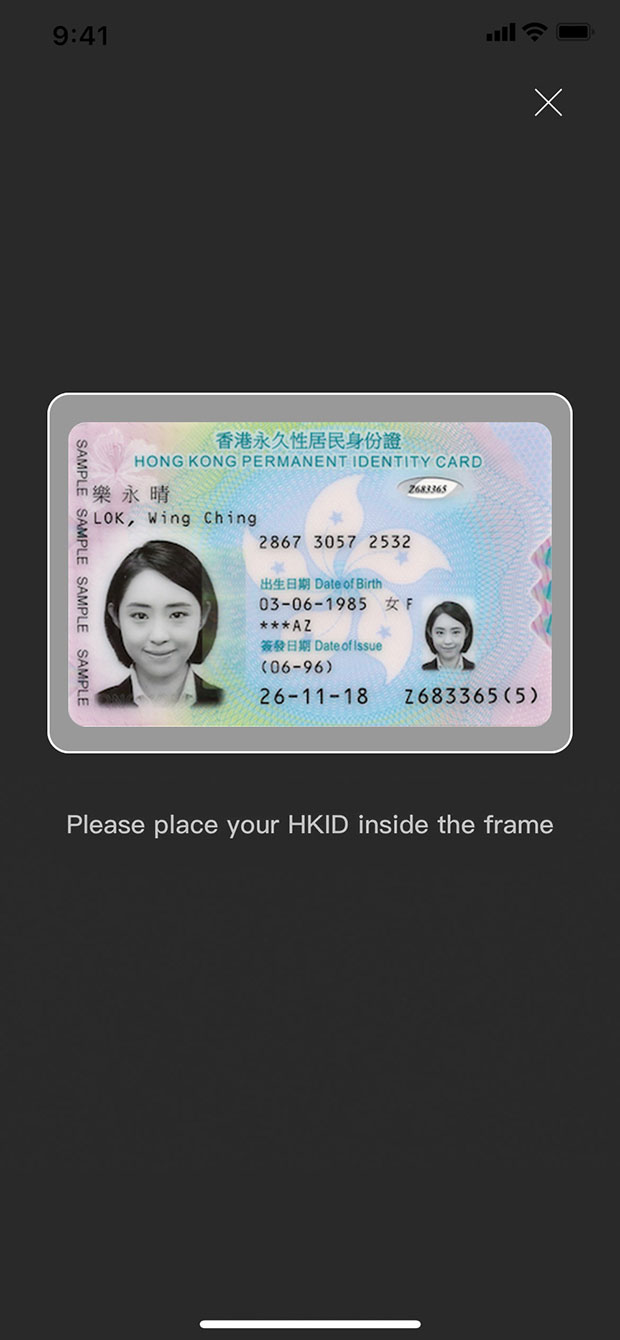 Follow instructions to scan HKID