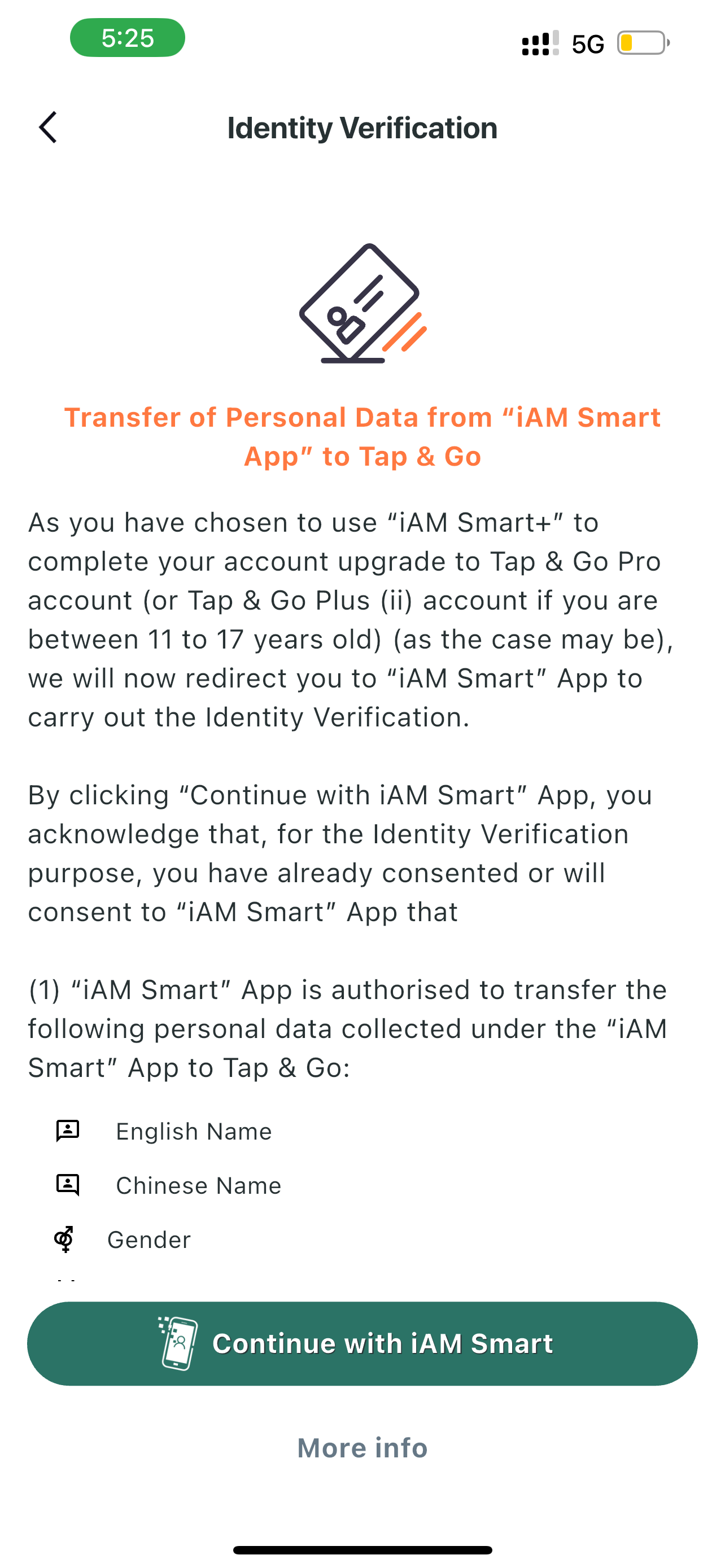 Complete identity verification via “iAM Smart”