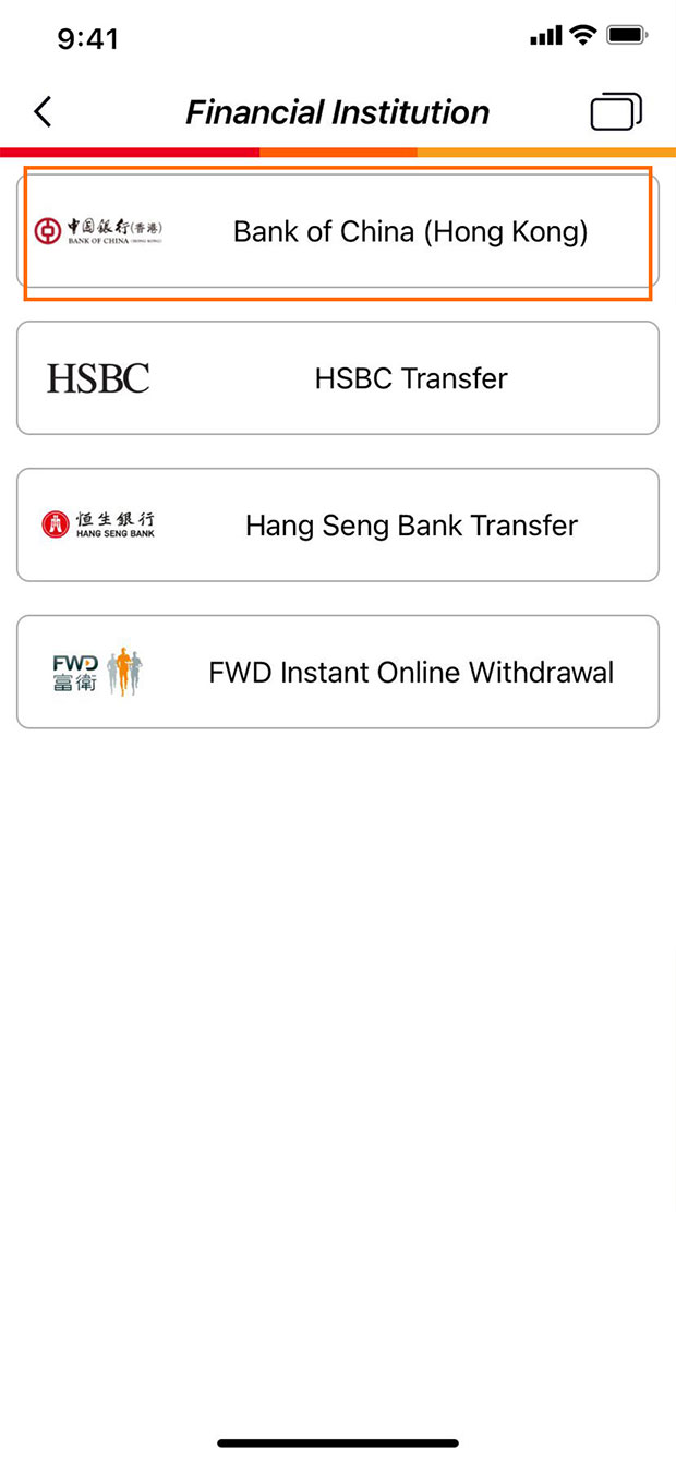 Select “Bank of China (Hong Kong)”